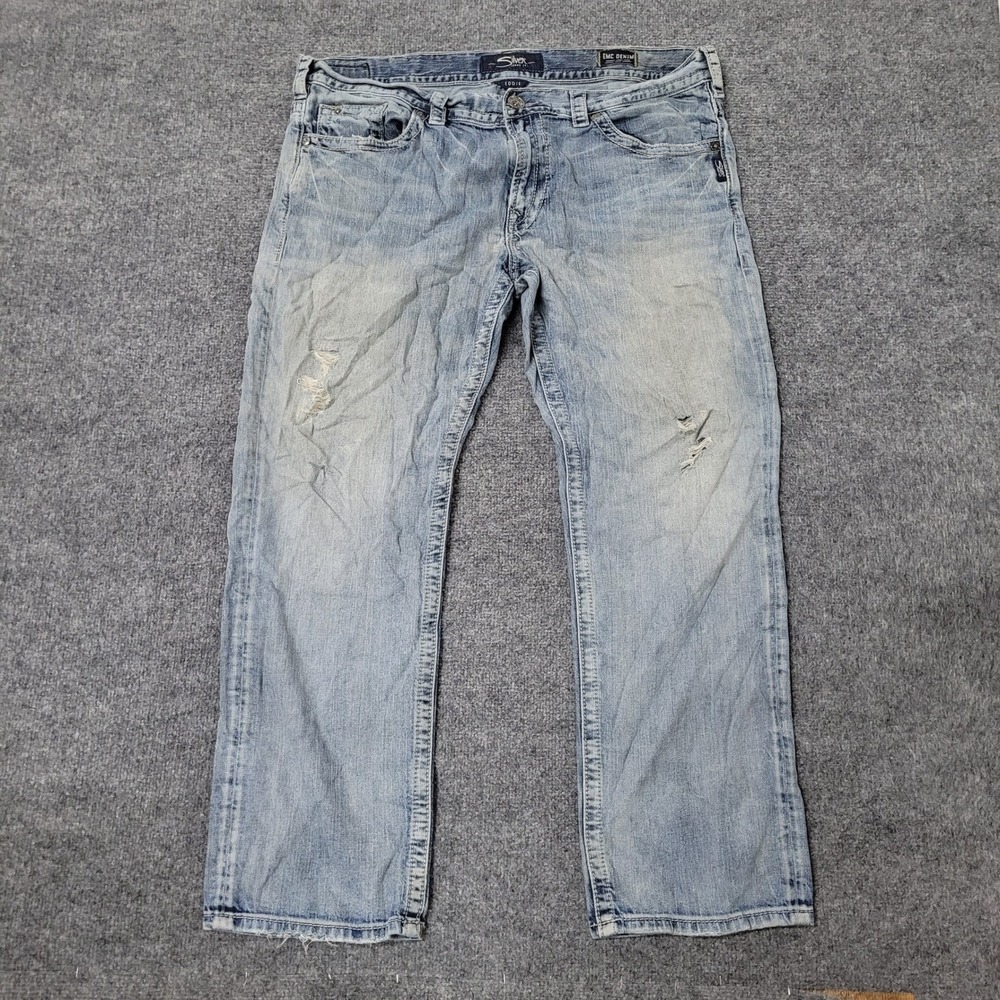 Silver Jeans Co. Jeans Mens Size 38x29 Light Wash Eddie Relaxed Distressed Rip